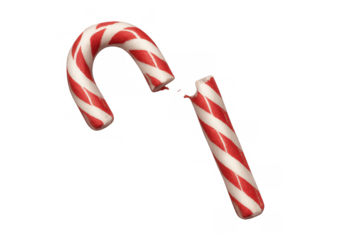 Broken candy cane symbolizing disappointment during holiday season, fractured sweet treat on transparent background