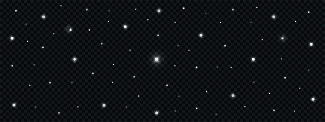 White glowing starry night space background. Vector, sparkling star dust isolated on transparent backdrop