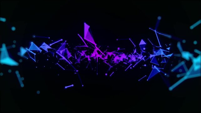 Abstract Digital Network Connection With Neon Lights And Particles.