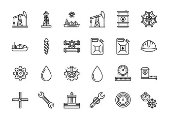 Industrial and Oil Industry Icons Set in Line Style.