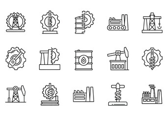 Industrial and Oil Industry Outline Icon Set.
