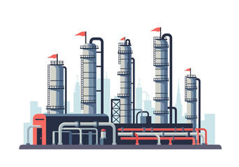 Industrial Plant with Towers and Pipes Red Flags.