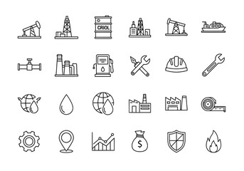 Oil and Gas Industry Line Icons Set: Exploration Production and Finance.