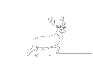 Reindeer continuous line. Continuous one line drawing of reindeer. Horned snow animal concept. Single line drawing