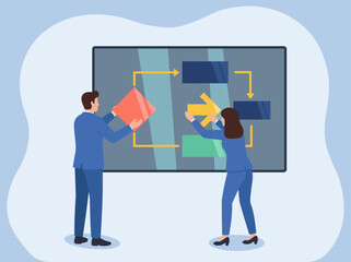 Business Team Collaborating on Flowchart Illustration, Teamwork, Process Mapping, Strategic Planning, Workflow Design, Collaborative Innovation