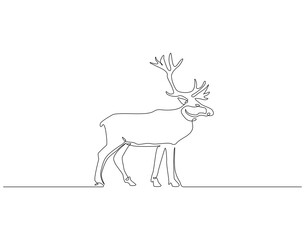Reindeer continuous line. Continuous one line drawing of reindeer. Horned snow animal concept. Single line drawing