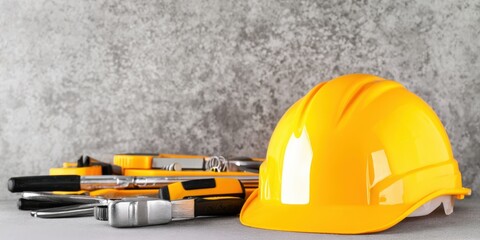 Fototapeta premium Construction safety hard hat and manual work tools