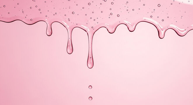 Pink Gel Dripping Down with Bubbles on Pink Background liquid dropping