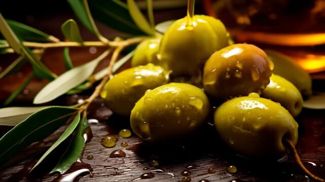 Fresh olives up close, perfect for conveying both health and nutrition. Close-up shot of fresh olives, ideal for portraying health and nutrition.