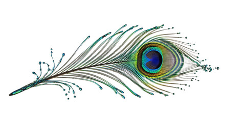 Elegant peacock feather made of water splash isolated on transparent background, showcasing beauty, grace, and a touch of exoticism, perfect for designs seeking sophistication and a unique visual elem