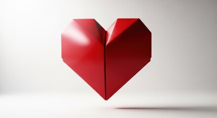 Red origami heart isolated on white background