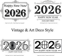 Happy New Year 2026 Vintage Ornate Frame Typography Design