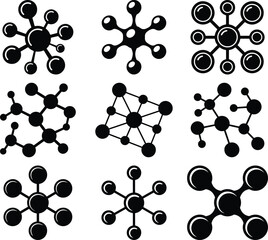 Collection of black and white molecular structure icons