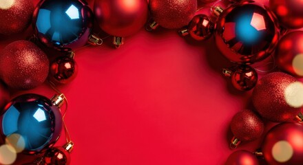 Christmas ornament frame on red background