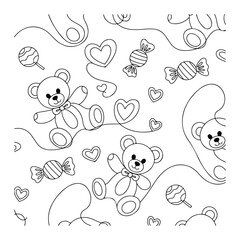 Teddy Bear and Candy Continuous Line Art
