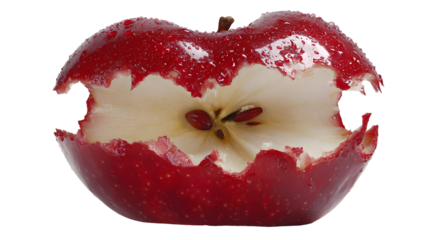 Close-up of a red apple core with shiny peels for culinary design