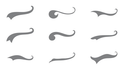 Swash and swooshes tails icon, Typography font curve tail, Text swooshes collection, Calligraphic swoosh tail set, Texting letters tail for lettering or baseball club