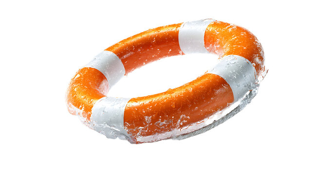 Bright orange and white lifebuoy splashing with water for safety and rescue concepts
