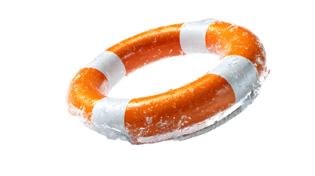 Bright orange and white lifebuoy splashing with water for safety and rescue concepts - Powered by Adobe