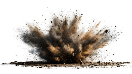 Dynamic explosion of earth and dust particles scattering in motion