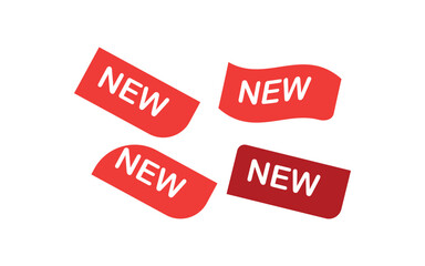 Four red rectangular tags with the word new in white text isolated on white background