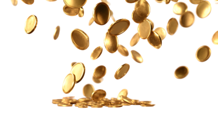 Falling gold coins against black background
