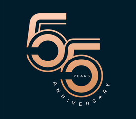 55 Years Anniversary design vector illustration. Unique 55 years logo design template. In gold color