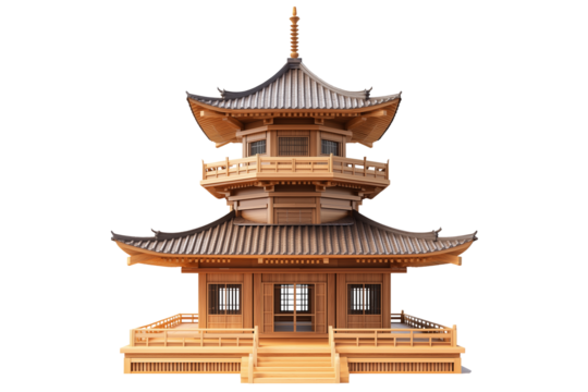 Traditional East Asian Buddhist Pagoda Illustration on Transparent Background