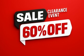 Bold and bright clearance sale announcement with sixty percent off discount offer on a vibrant red background