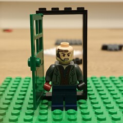 Naklejka premium Lego Man in a Doorway Anger and Construction
