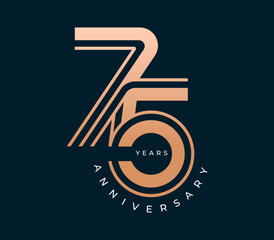 75 Years Anniversary design vector illustration. Unique 75 years logo design template. In gold color