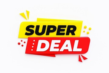 Bright yellow and red banner announcing a super deal with vibrant graphic elements and a white background for advertising and promotions