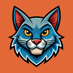 Fierce blue cat mascot with intense yellow eyes