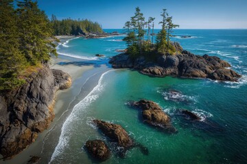 Fototapeta premium Long Beach, Vancouver Island: Exploring the Spectacular Beauty of Pacific Rim National Park Reserve