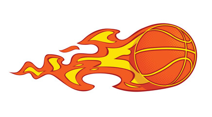 Basketball fire ball flies and burns in air. Vector on transparent background