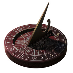 Ancient sundial vintage timepiece bronze gnomon roman numeral dial engraved compass circular stone base transparent object transparency background