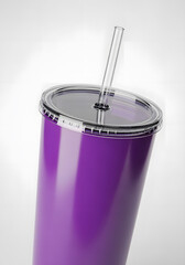 Purple Plastic Tumbler Cup Mockup with Clear Lid and Straw