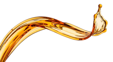 Dynamic splash of golden liquid isolated on transparent background, resembling honey or oil, perfect for illustrating movement, energy, and fluidity, ideal for food and beverage advertisements, showca
