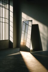 Obraz premium Reflections of light and shadow in minimalist interior space
