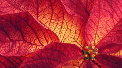 Naklejka premium Christmas poinsettia close-up showing red and yellow petals for festive decor