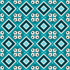 Geometric Seamless Diamond Tile Pattern Design with Floral Motif Element