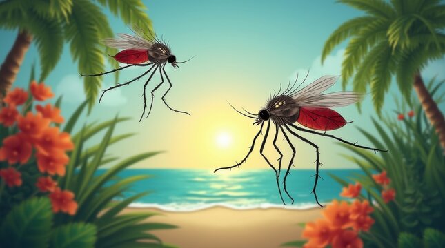Zika Virus Awareness Concept with Tropical Background 
