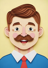 Happy Father Illustration. A Colorful Paper Craft Portrait of a Man with a Mustache