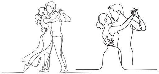 continuous line drawing of couples salsa dancing. single line vector of men and women dancing.