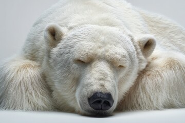 Fototapeta premium Polar bear resting quietly on a soft surface in a calm setting