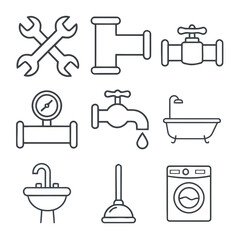 Fototapeta premium Collection of plumbing and bathroom icons in a clean line art style