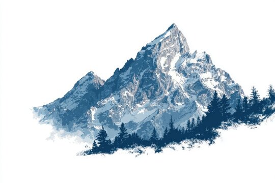 Scenic mountain landscape with trees in simple scratchpad style