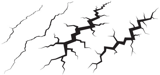 Earthquake cracks silhouette set. Fractured earth, break cracked in cement. cracks hole. isolated on transparent background. Vector