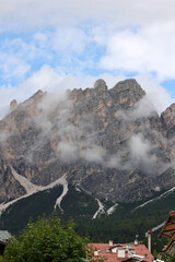 View from Cortina d'Ampezzo towards the Cristallo range and the  Pomagagnon peak, Ampezzo Dolomites, Alps, Italy