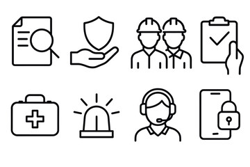Essential safety and support icons for workplace and communication needs